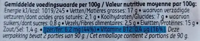 Filet mariné veggie nutrition facts table