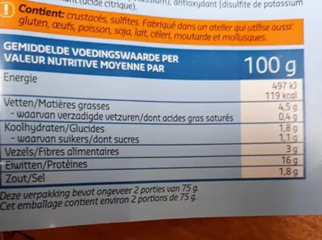 Scampi à l espagnole nutrition facts table