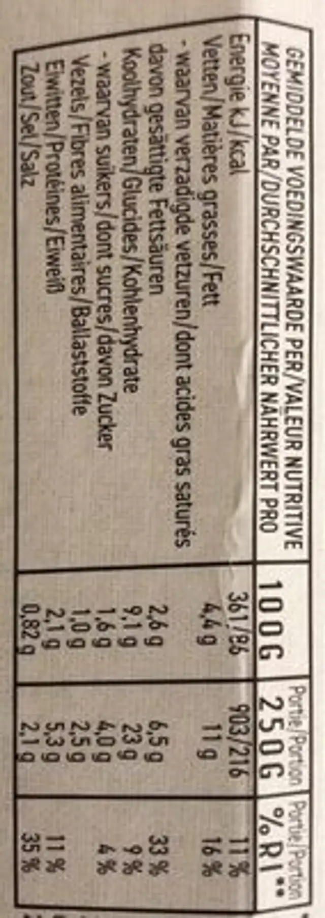 Purée aux poireaux nutrition facts table