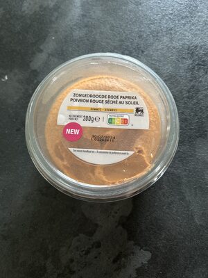 Hummus aux poivrons rouges sêchés au soleil front packaging