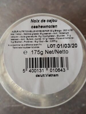 Cooking nutrition facts table