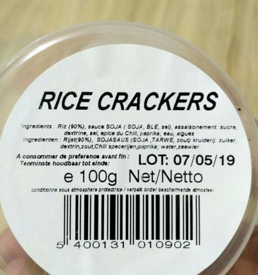 Rice crackers apéro ingredients label