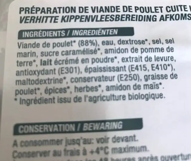 nature bio ingredients label