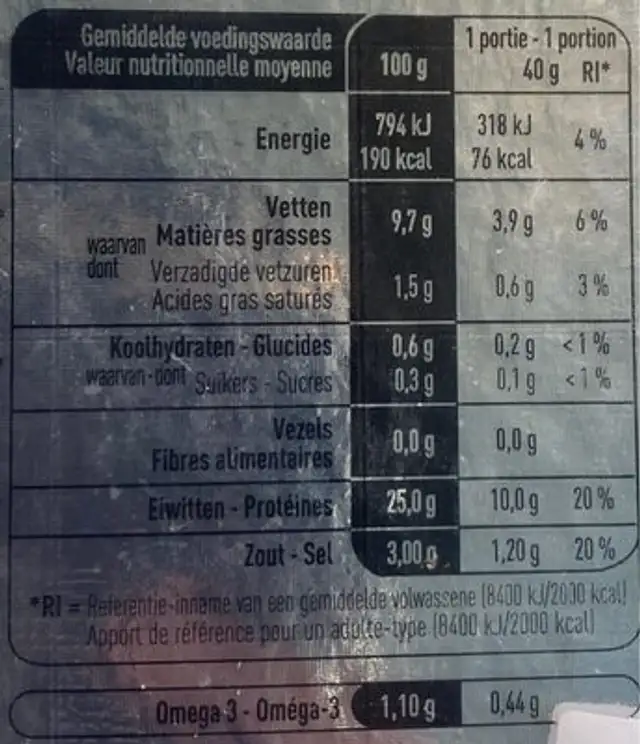 Zalm saumon atlantique fume nutrition facts table