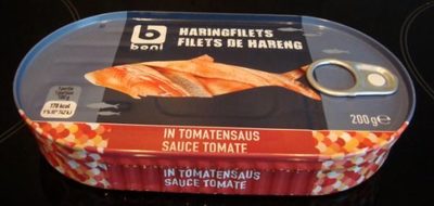 Haringfilets in tomatensaus front packaging
