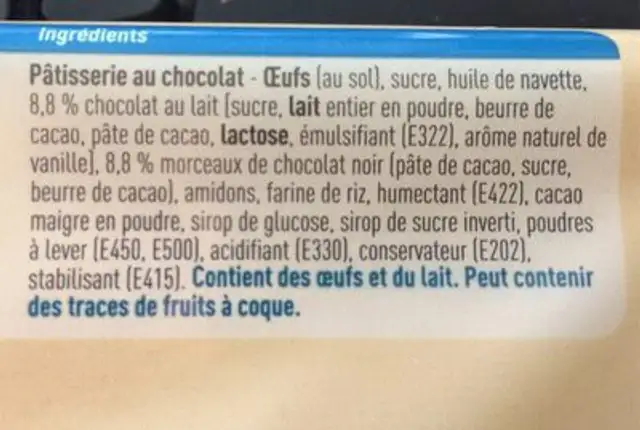 No Gluten Brownies ingredients label