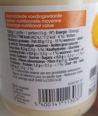 Mayonnaise aux oeufs nutrition facts table