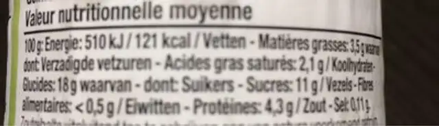 Riz au lait goût vanille nutrition facts table