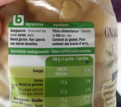Gnocchi ingredients label