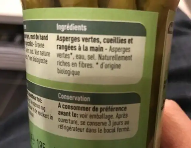 Asperges vertes ingredients label