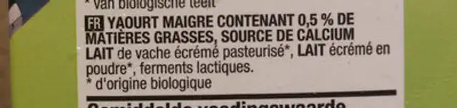 Yoghourt maigre bio ingredients label