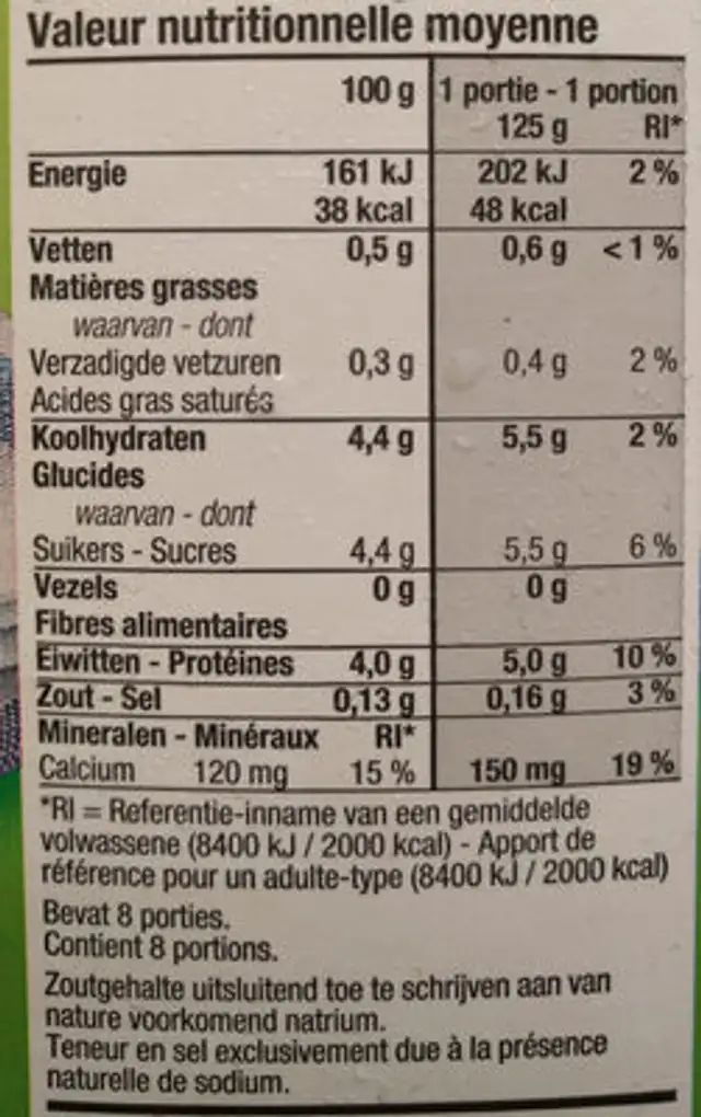 Yoghourt maigre bio nutrition facts table