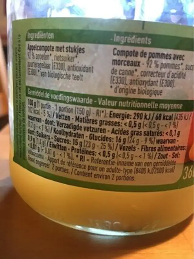 Appelcompote compte de pommes nutrition facts table