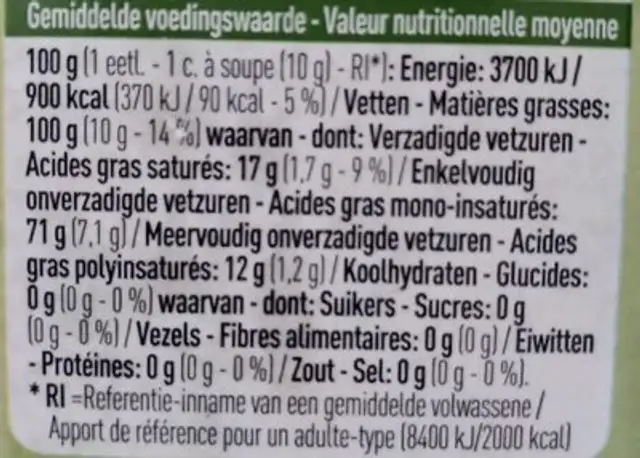 Huile D'olive Bio nutrition facts table