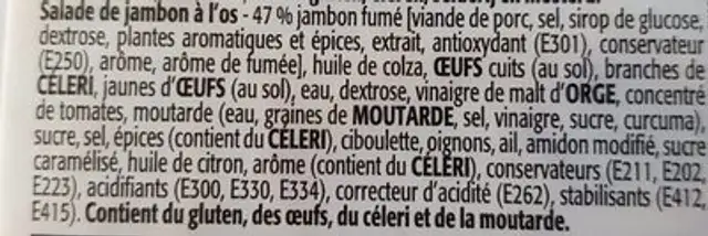 Salade de jambon à l'os ingredients label
