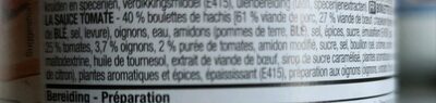 Boulettes à la sauce tomate ingredients label