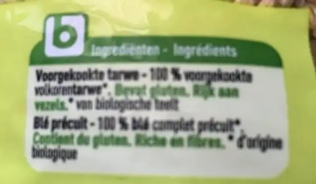 Blé précuit ingredients label