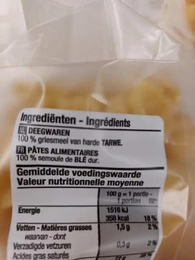 GNOCCHI ingredients label