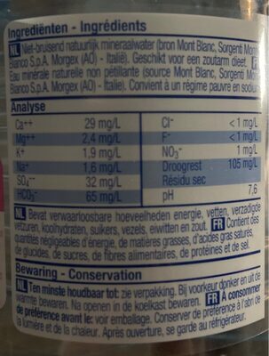 Eau minerale nutrition facts table