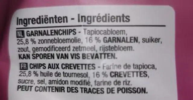 Kroepoek ingredients label