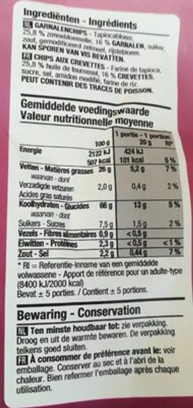 Kroepoek nutrition facts table
