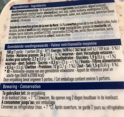 Salade crevettes ingredients label