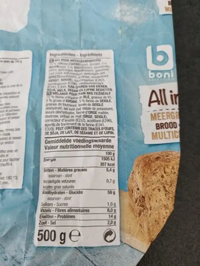 Unknown nutrition facts table
