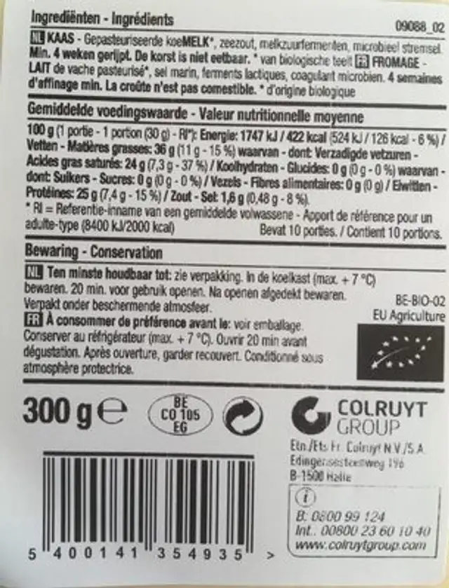 Gouda jong sneetjes nutrition facts table