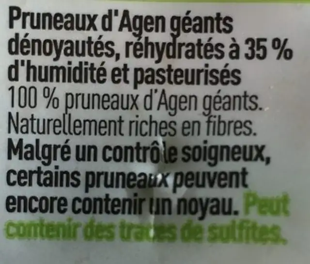 Pruneau d'agen ingredients label