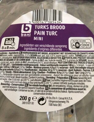 Turks Brood nutrition facts table