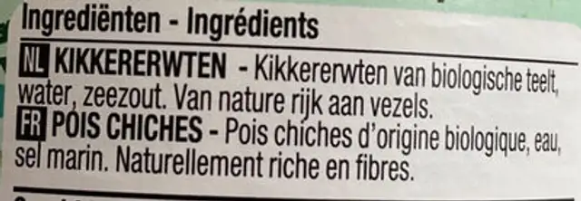 Pois chiches ingredients label