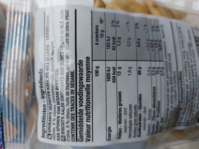 Crackers aux olives ingredients label
