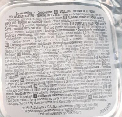 Terrine with salmon nutrition facts table