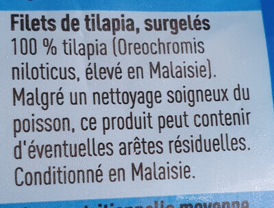 Filets de tilapia boni ingredients label