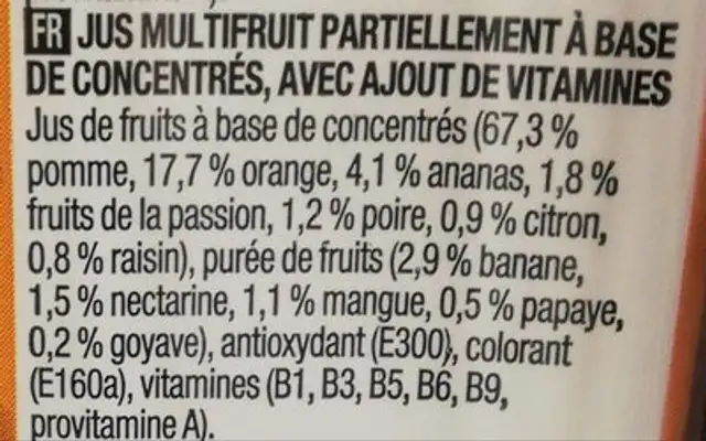 Tropical sap ingredients label