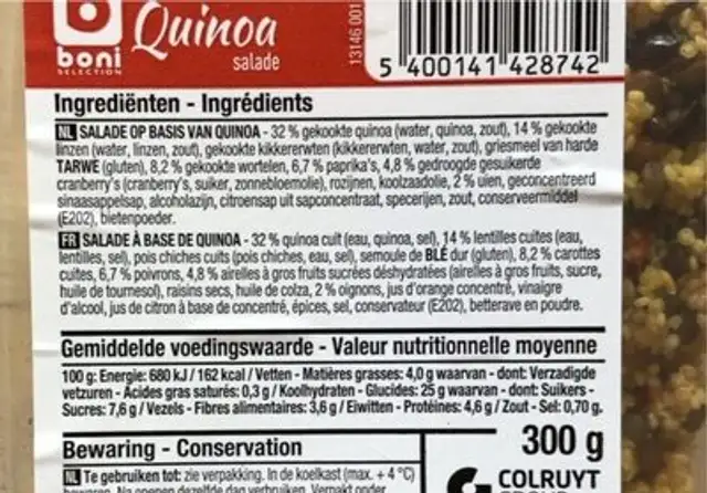 Salade de Quinoa nutrition facts table