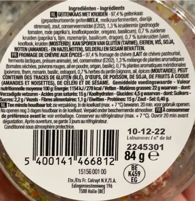 KAAS geit-chévre FROMAGE nutrition facts table