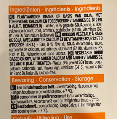 Soy Drink natural ingredients label