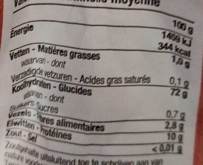 Farine pattiserie nutrition facts table