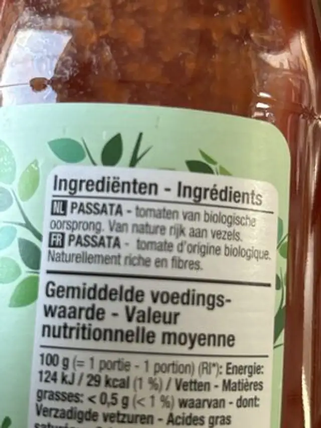 Passata tomates tamisées ingredients label