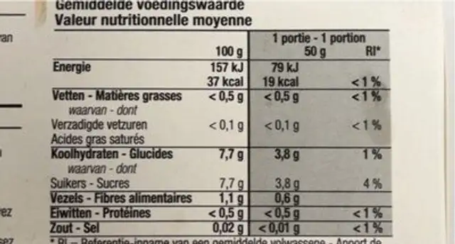 Acerola puree nutrition facts table