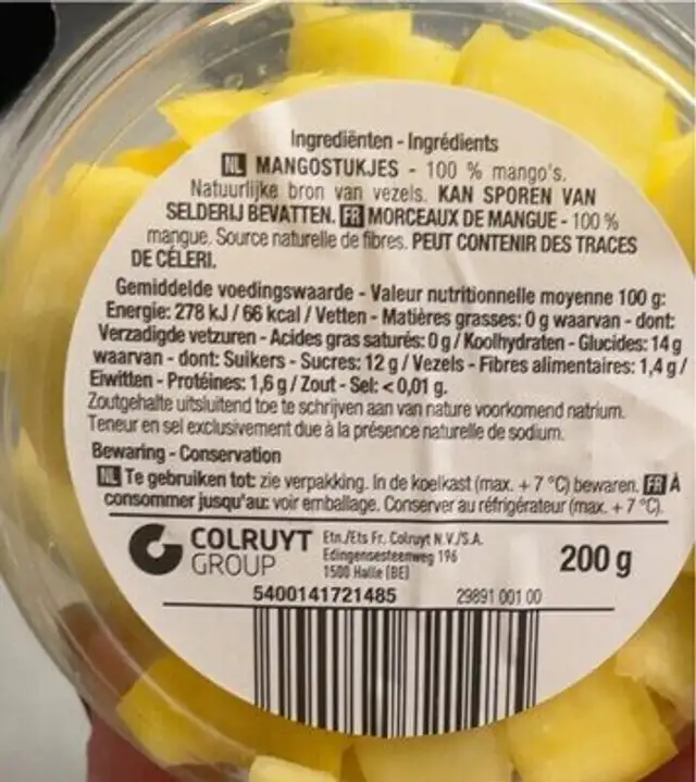 mango nutrition facts table