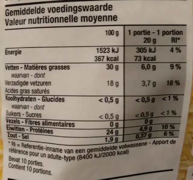 Fromage râpé Spécial Mix nutrition facts table