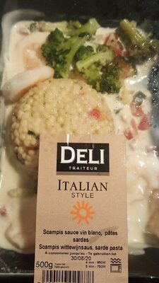 Scampis sauce vin blanc, pâtes sardes