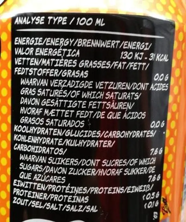 Ice Tea Bio nutrition facts table