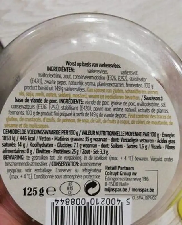 Apero fuet nutrition facts table