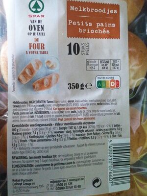 Petits pains briochés nutrition facts table