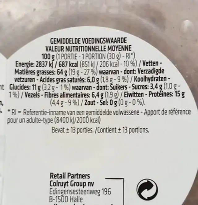 Cerneaux de noix nutrition facts table