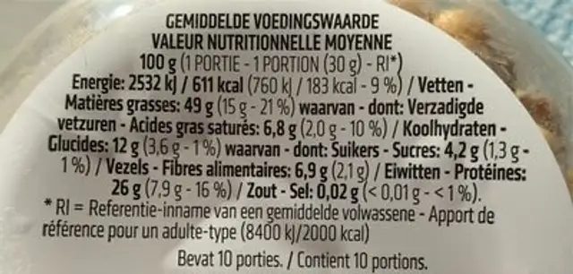 cacahuètes grillées nutrition facts table