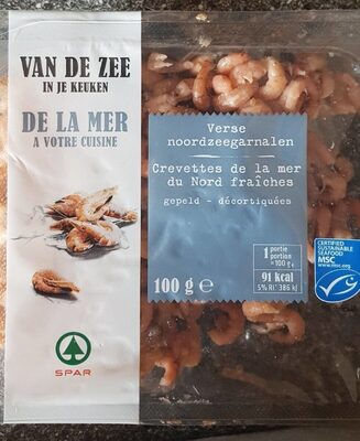 Crevettes de la mer du Nord fraîches front packaging